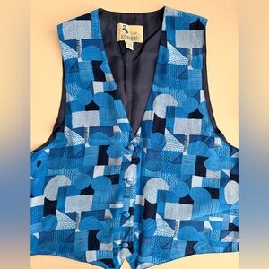 💙🩵OLYMPIA BLOUSES Blues Geometric Silk Vest NEW